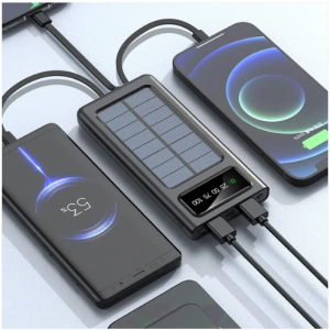 Solar Power Bank 200000mAh Built-in Cables Solar Charger 2 External USB Ports with LED Light Ultra Fast Charger Powerbank (2)